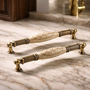 Beige Porcelain Bronze Cabinet Handle, Turkish Dresser Pull