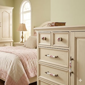 Poignée d'armoire florale en porcelaine, alliage de zinc, poignée de commode