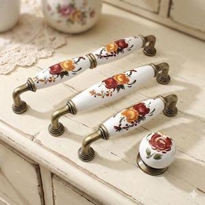 Poignée d'armoire florale en bronze cérame, bouton turc