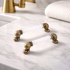 White Porcelain Bronze Cabinet Pull, Turkish Made