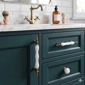 White Porcelain Bow Handle, Rustic Kitchen Cabinet Drawer Knob, Furniture Hardware