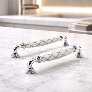 Poignée de meuble en porcelaine blanche, poignée de garde-robe chromée, décoration rustique