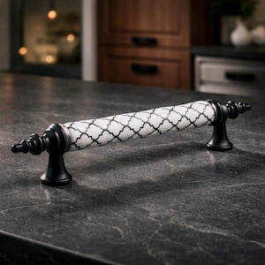Maniglia in porcellana bianca e nera, maniglie per mobili in lega di zinco, elegante decorazione (96 mm)