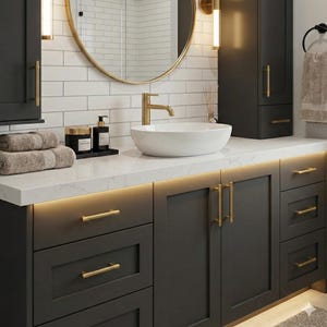 Modern T-Bar Cabinet Pull | Vintage Brass, Matte Black, Black-Gold