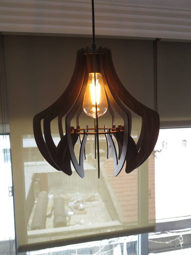 Wooden Pendant Light,Handmade Lamp, Wood Lampshade, Mid Century Modern Lamp, Ceiling Lamp, Chandelier Lighting, Industrial Lamp image 4