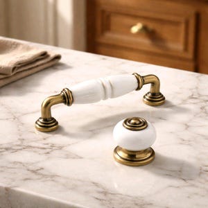 White Porcelain Bronze Cabinet Handle, Dresser Pull