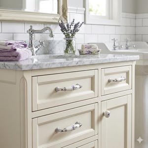 Floral Porcelain Cabinet Handle, Silver Zinc Alloy Pull