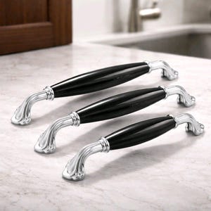 Maniglia per mobile in porcellana nera, maniglia per guardaroba cromata vintage