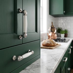 Wit porseleinen dressoirgreep, zilveren kastgreep, elegante knop