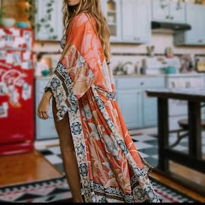 Boho Kimono, Boho Summer Kimono Dress, Bohemian Robe, Women Long Floral Kimono, Boho Cardigan, Bohemian Beach Kimono, Boho Kaftan Maxi Dress