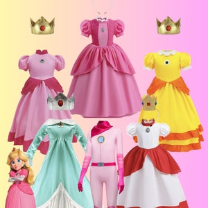 Peach Princess Costume in The Super Mario Bros, Girls Birthday Dress, Halloween Princess Cosplay, Fairy Tales Dress up, Girls Party Dress