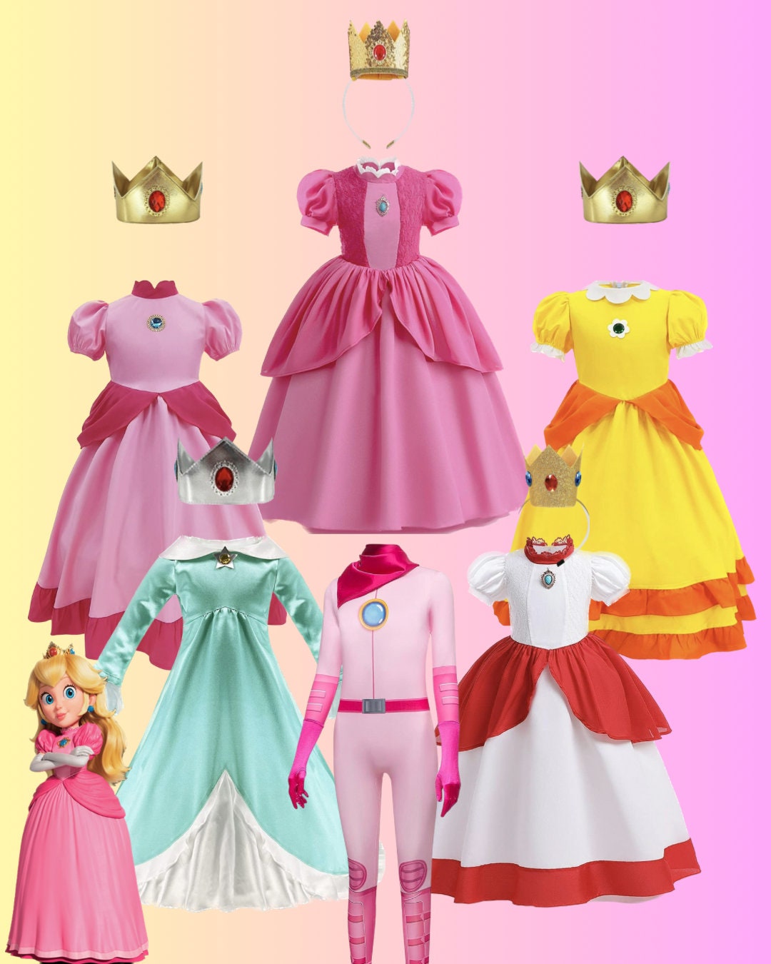 Princess Peach Costume and Princess Daisy Costume Dresses, Girls Super  Mario Costume, Princess Peach Dress, Party, Princess Daisy Dress 