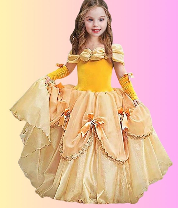 Belle Dress Disney Princess Dress Beauty and the Beast Belle Costume Yellow  Dress for Toddler, Child, Girl Princess Costume 
