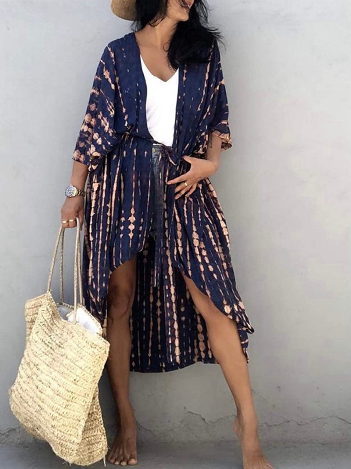 Hand Tie dye Kimono robe black kimono Kimono Robe Beach Etsy