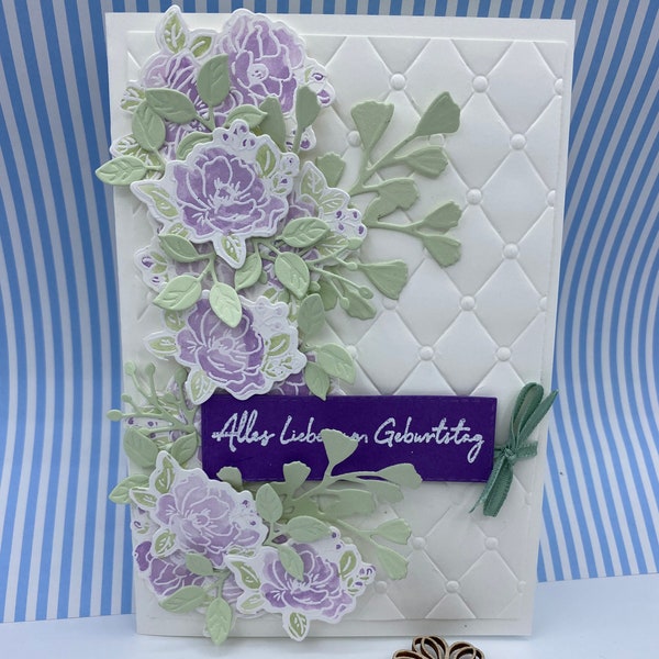 Karte, Klappkarte, Blumenpracht, zum Geburtstag, Material u.a. Stampin Up, Technik heat Embossing und Aquarell, handgemacht