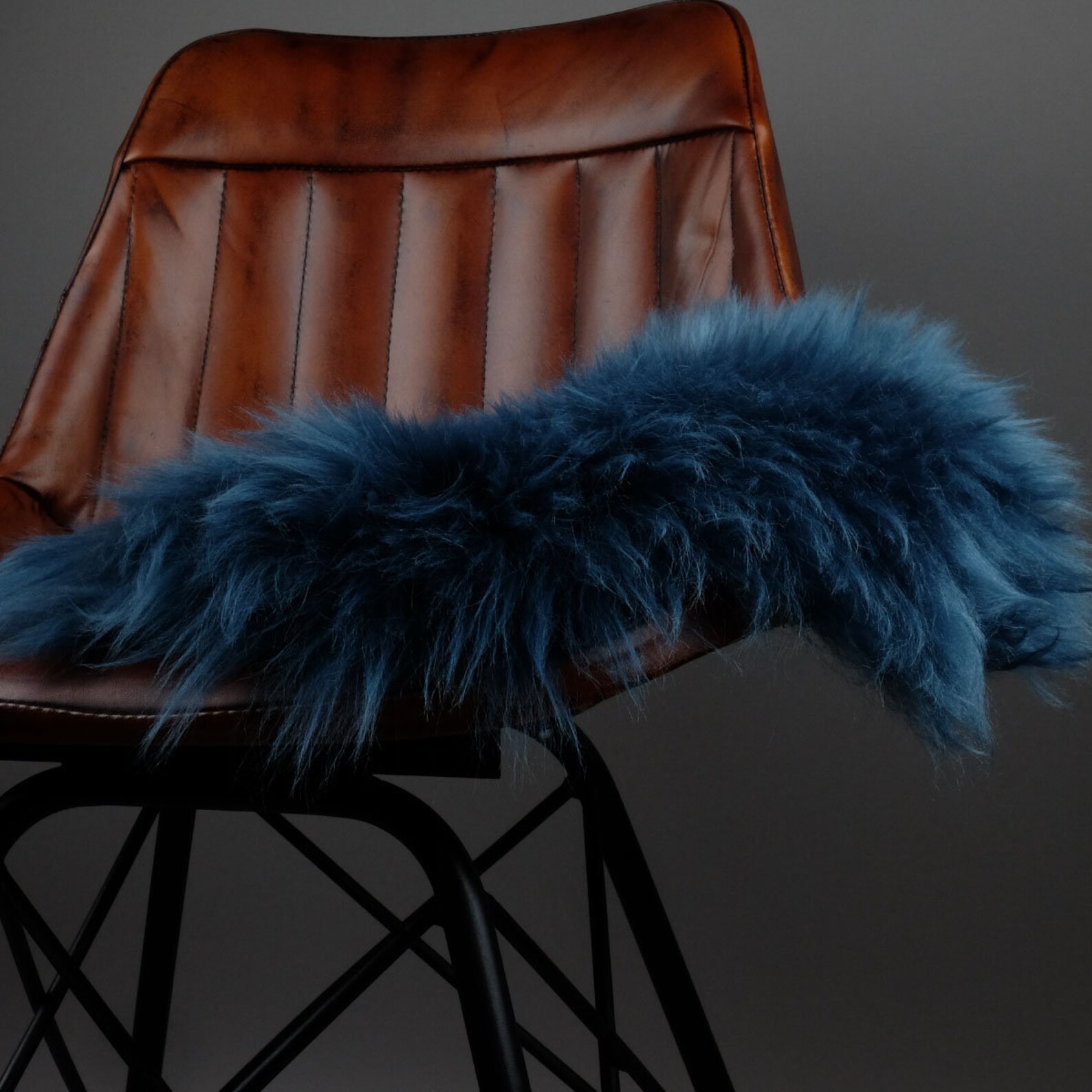 Sheepskin Chair Cushion Blue Seat Cushion Sheepskin Seat Etsy
