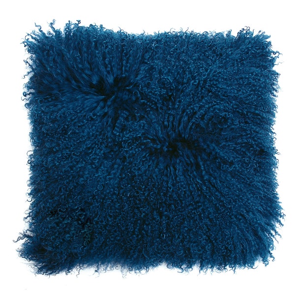 Dutchskins Cushion Cushion Tibetan sheepskin | Mongolian fur pillow | Fur cushion curl blue