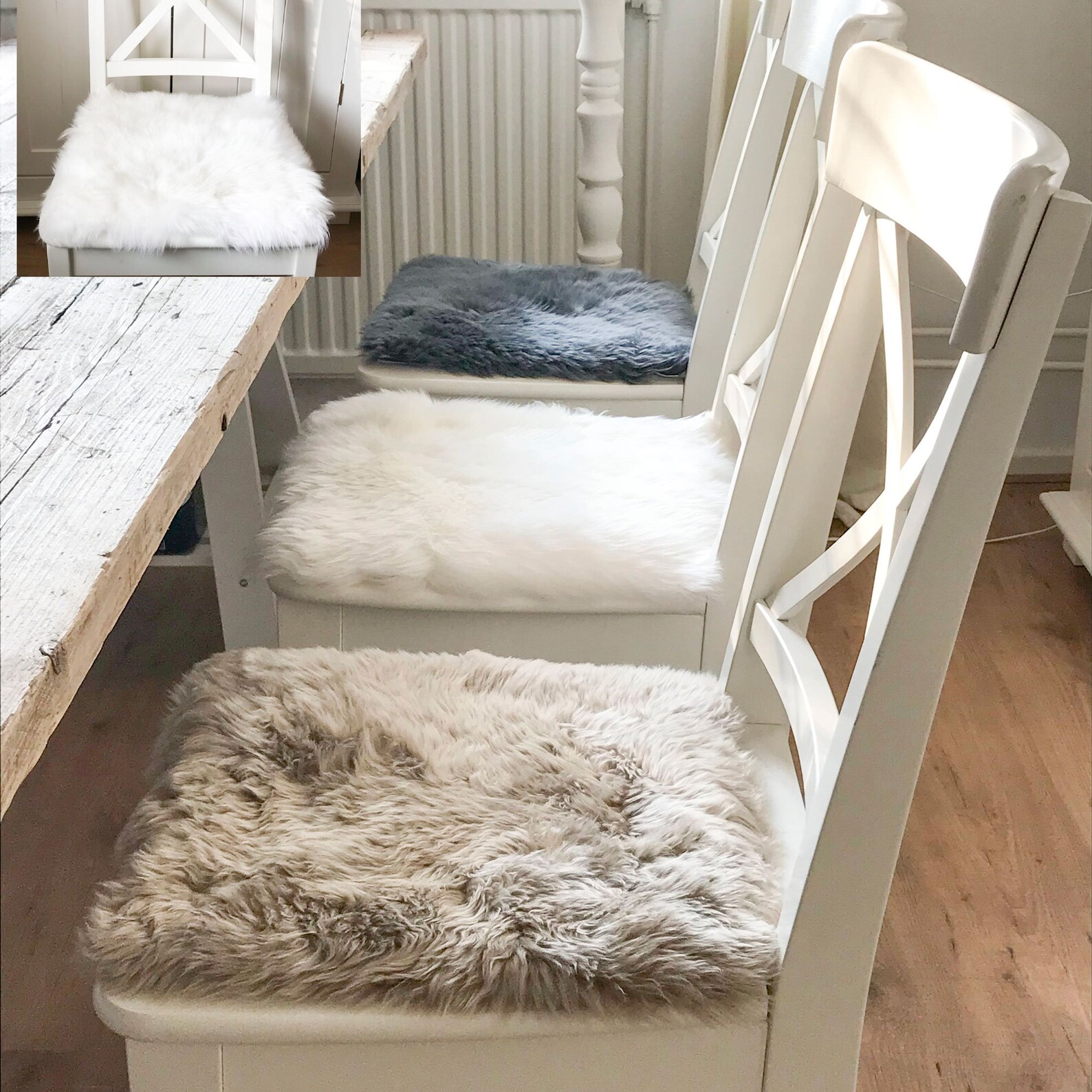 Sheepskin Chair Cushion Dark Grey Square Seat Cushion Etsy