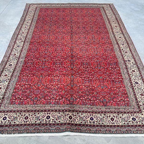 Turkish Rug, Vintage Rug, 7x10 ft Large Rug, Flower Pattern Oushak Rugs, Rugs For Living Room, 6.5x9.6 ft Red Rug, Large Wool Rug,