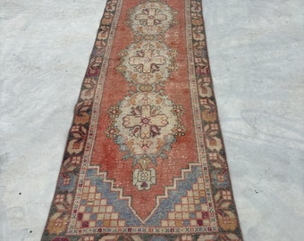 Vintage Rug, Turkish Rug, 3x9 ft Runner Rugs, Decorative Anatolian Rug, Rugs For Stair, 2.7x8.6 ft Pink Rug, Bedroom Rugs, Tribal Rug,