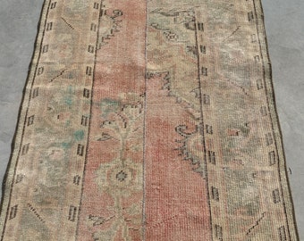 4x4 ft Small Rugs, Vintage Rug, Patchwork Rug, Turkish Rug, Antique Anatolian Rug, Rugs For Entry, 3.1x3.7 ft Pink Rug, Bedroom Rugs,