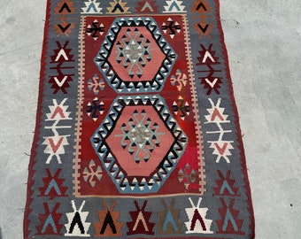 Vintage Kilim, Turkish Kilim, Small Kilim, Anatolian Kilim, Rugs For Entry, Geometric Pink Kilim, Decorative Kilim, Bath Kilim,