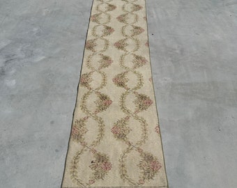 Vintage Rug, Runner Rug, Turkish Rug, Oushak Rug, Rugs For Kitchen, 2x8.4 ft Beige Rug, Flower Pattern Rugs, Stair Runner Rug,