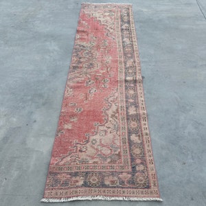 3x9 ft Runner Rug, Vintage Rug, Turkish Rug, Faded Oushak Rugs, Rugs For Hallway, 2.4x8.9 ft Red Rug, Antique Rug, Oriental Rug Runner,