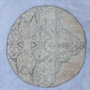 Vintage Rug, Small Rug, Turkish Rug, Round Rug, Antique Oushak Rug, Rugs For Kitchen, 2.4x2.4 ft Beige Rug, Oriental Rug, Modern Door Mat,