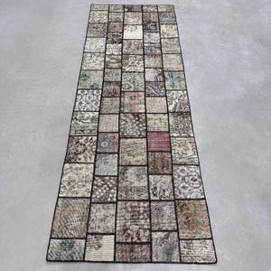 Vintage Runner Rug 2.6x7.4 ft, Brown White Camouflage Rug Wool