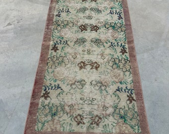 Accent Rugs, Vintage Rug, Turkish Rug, Antique Rugs, Rugs For Bedroom, 2.8x5.4 ft Green Rug, Flower Pattern Oushak Rugs, Tribal Turkish Rug,