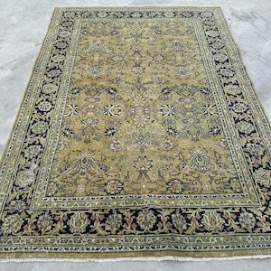 Turkish Rug, Vintage Rug, 6x8 ft Large Rugs, Oushak Rug, Rugs For Living Room, 5.4x7.7 ft Blue Rug, Decorative Rugs, Large Wool Rug,