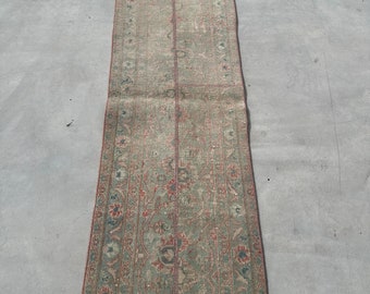 Turkish Rug, Patchwork Rug, 2x6 ft Runner Rug, Vintage Rug, Faded Oushak Rug, Rugs For Hallway, 2x5.5 ft Pink Rug, Oriental Rugs, Wool Rug,