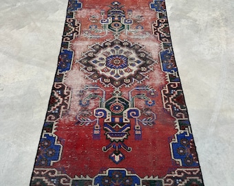 Vintage Rug, Turkish Rug, 4x7 ft Accent Rug, Anatolian Rugs, Rugs For Kitchen, 3.1x6.6 ft Red Rug, Decorative Oushak Rugs, Vintage Decor,