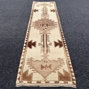 Alfombra Herki, Alfombra turca, Alfombra vintage, Alfombra de corredor 3x12, Alfombra de Anatolia, Alfombras para pasillo, Alfombra beige de 3.1x11.8 pies, Alfombra de lana vintage de lujo,
