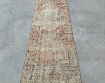 Turkish Rug, Vintage Rug, 3x9 ft Runner Rugs, Antique Rug, Rugs For Stair, 2.5x8.7 ft Beige Rug, Faded Oushak Rugs, Boho Rug Runner,