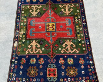 Turkish Rug, Vintage Rug, 3x4 ft Small Rugs, Antique Rugs, Rugs For Bathroom, 2.8x3.6 ft Blue Rug, Anatolian Rugs, Front Door Rug,