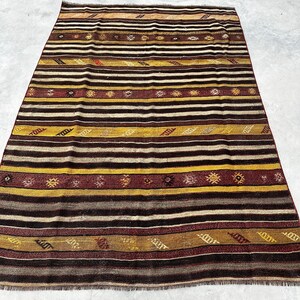 Area Kilim, Turkish Kilim, Vintage Kilim, Oushak Kilim, Rugs For Kitchen, 5.1x7.1 ft Brown Kilim, Boho Chic Turkish Kilim, Patterned Kilim,