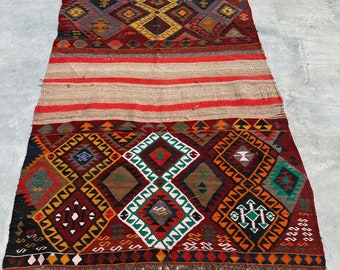 Accent Kilim, Anatolian Aztec Kilim, Turkish Kilim, Vintage Kilim, Rugs For Bedroom, Red Rug, Antique Kilim, Handwoven Kilim, Nursery Kilim,