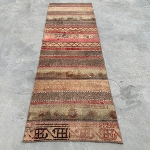 Patchwork Rug, Turkish Rug, 3x9 ft Runner Rugs, Vintage Rug, Faded Oushak Rug, Rugs For Corridor, 2.8x8.4 ft Beige Rug, Kitchen Rug,