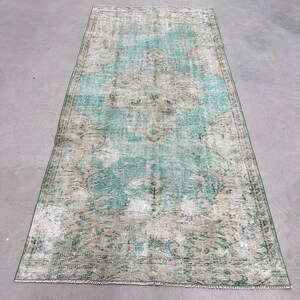 Turkish Rug, Vintage Rug, 4x8 Area Rug, Oushak Rug, Rugs For Bedroom, 4x8.5 ft Green Rug, Handwoven Vintage Turkish Rug, Antique Area Rug,