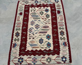 Turkish Kilim, Vintage Kilim, Small Kilim, Decorative Oushak Kilim, Rugs For Bathroom, Anatolian Beige Kilim, Tribal Kilim, Nursery Kilim,