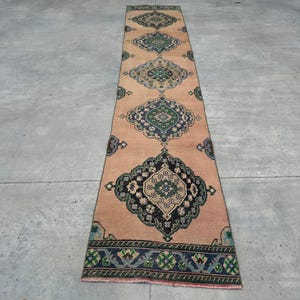 Vintage Turkish Runner Rug, 2x12ft, 70x360cm, Antique Wool Hallway Rug, Decorative Oushak Style, Handmade Floor Decor