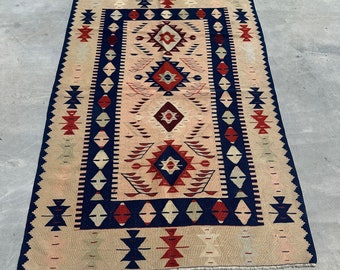 Accent Kilim, Vintage Kilim, Turkish Kilim, Aztec Anatolian Kilim, Rugs For Entry, Oushak Kilim, Beige Kilim, Handmade Kilim, Kitchen Kilim,