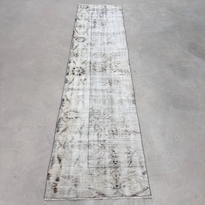 Turkish Rug, 2x10 Runner Rug, Vintage Rug, Faded Oushak Rug, Rugs For Stair, 2.4x9.8 ft Green Rug, Neutral Anatolian Rug, Boho Rug Runner,