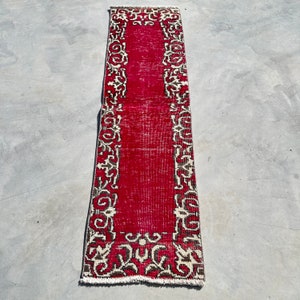 Turkish Rug, Small Rug, Vintage Rug, Decorative Oushak Rugs, Rugs For Bathroom, 1.4x4.8 ft Pink Rug, Antique Wool Rugs, Oushak Small Rug,