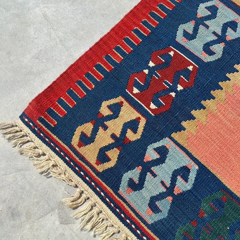 Turkish Kilim, Accent Kilim, Vintage Kilim, Geometric Oushak Kilim