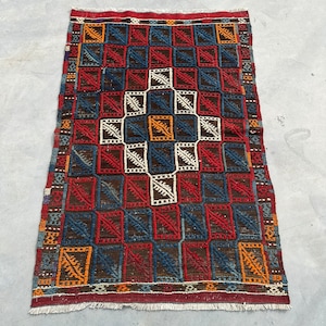Vintage Kilim, Turkish Kilim, Small Kilim, Embroidered Oushak Kilim, Rugs For Kitchen, Bedroom Kilim, Red Kilim, Aztec Kilim, Entry Kilim,