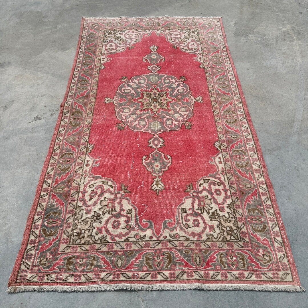 Turkish Rug, Vintage Rug, 4x8 Ft Area Rug, Antique Oushak Rug, Rugs for ...