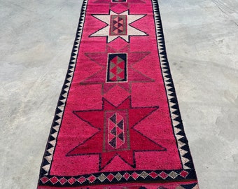 Vintage Rug, Turkish Rug, Runner Rug, Herki Rug, Anatolian Rug, Rugs For Stair, 3.2x10.4 ft Pink Rug, Wool Kitchen Rug, Hallway Runner Rug,